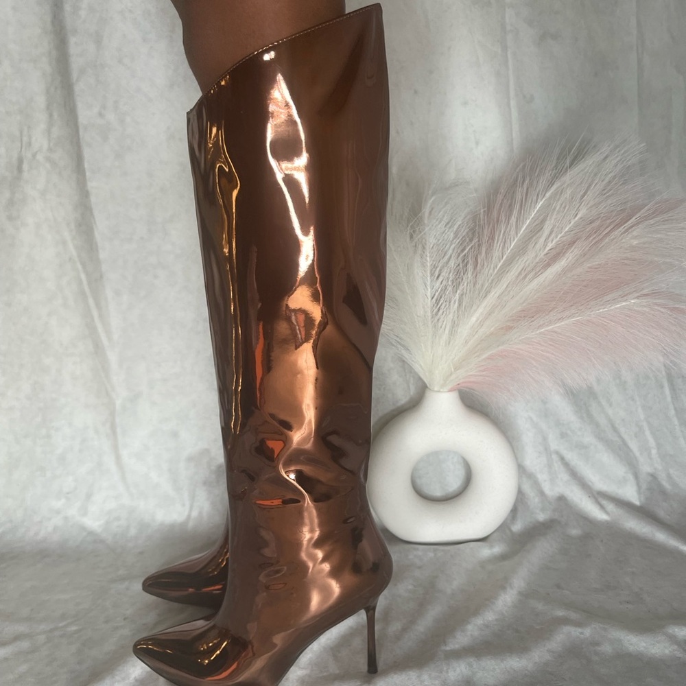 Bronze Metallic Knee-High Boots